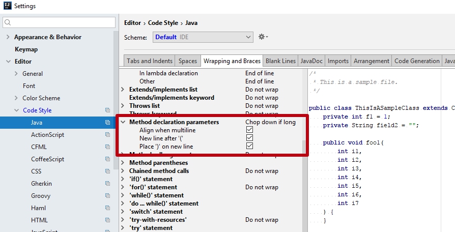 Method declaration parameters